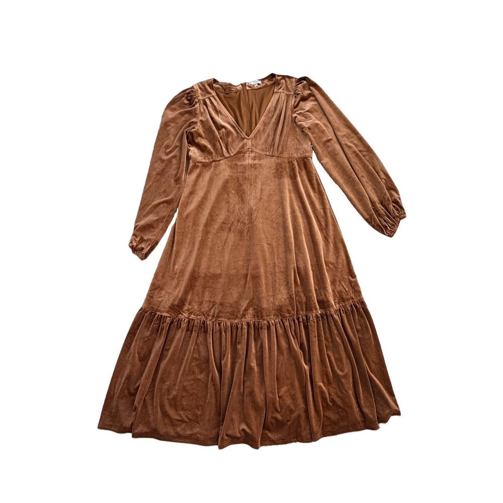 Baltic Born Burnt Orange Velvet V-Nexk Long Sleeve Maxi Dress XL Cinnamon EUC